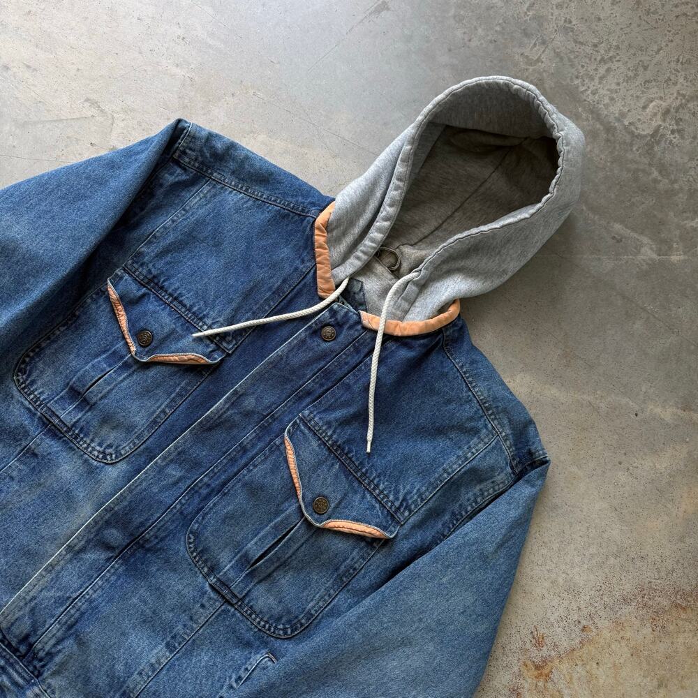 Vintage 90’s Canyon River Blues Hooded Sweatshirt Lined Denim Jacket Size Medium - Picture 3 of 14